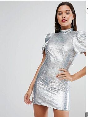 ASOS 80s Sleeve Bow Mini dress (Size 14)